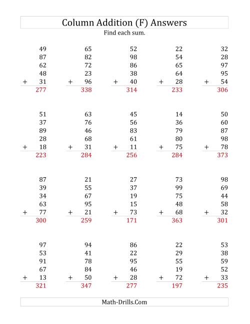 The Adding Five Two-Digit Numbers (F) Math Worksheet Page 2