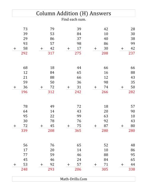 The Adding Five Two-Digit Numbers (H) Math Worksheet Page 2
