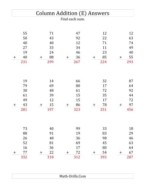 The Adding Six Two-Digit Numbers (E) Math Worksheet Page 2