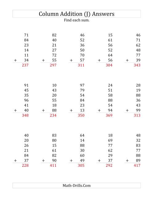 The Adding Six Two-Digit Numbers (J) Math Worksheet Page 2