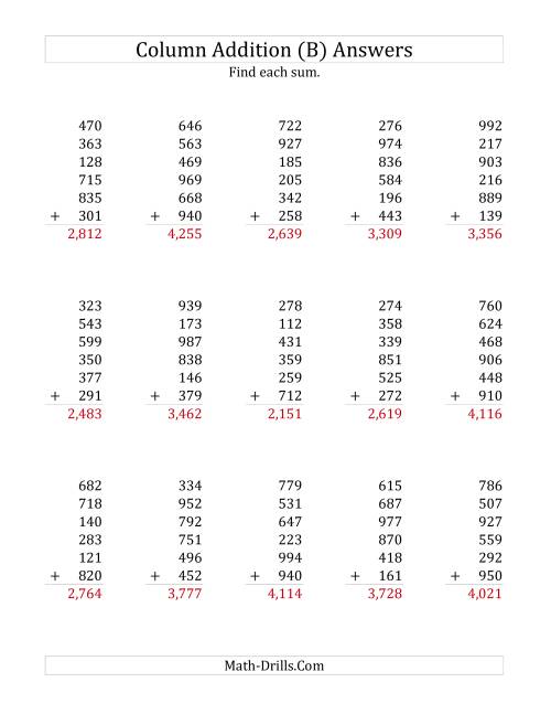 The Adding Six Three-Digit Numbers (B) Math Worksheet Page 2