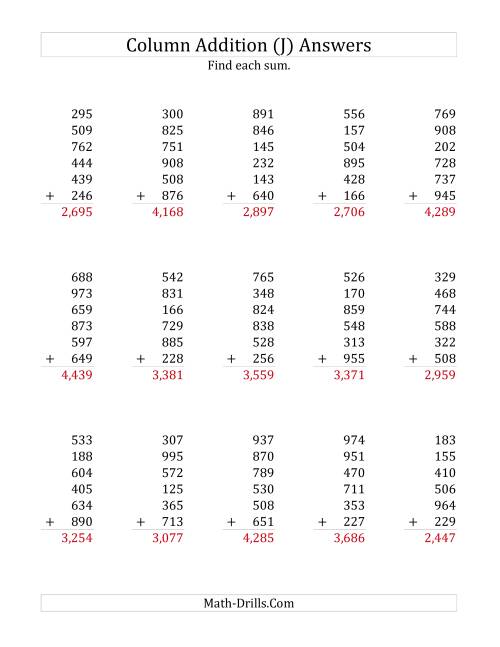 The Adding Six Three-Digit Numbers (J) Math Worksheet Page 2
