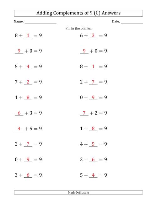 The Adding Complements of 9 (Blanks in First or Second Position) (C) Math Worksheet Page 2