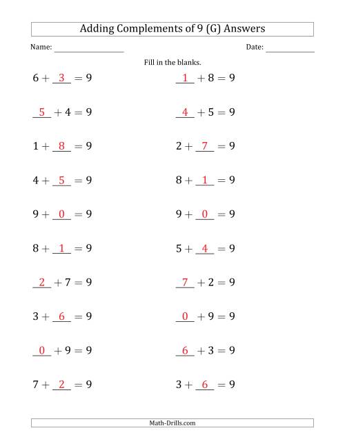 The Adding Complements of 9 (Blanks in First or Second Position) (G) Math Worksheet Page 2
