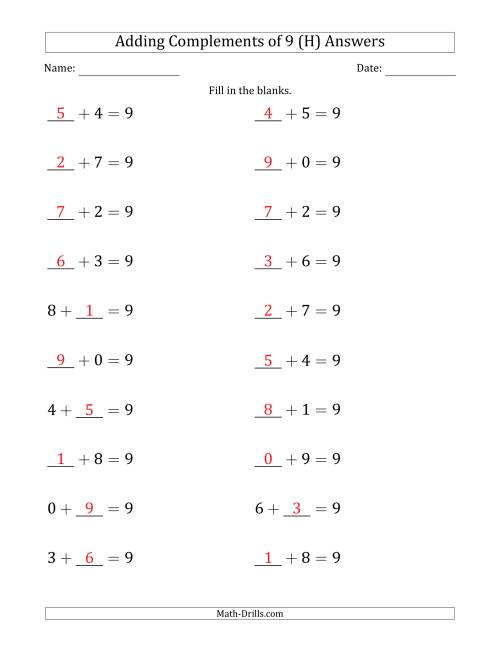 The Adding Complements of 9 (Blanks in First or Second Position) (H) Math Worksheet Page 2