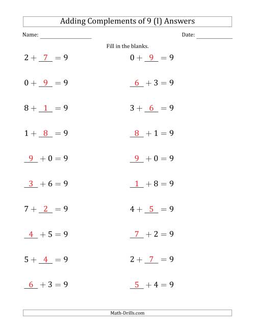 The Adding Complements of 9 (Blanks in First or Second Position) (I) Math Worksheet Page 2