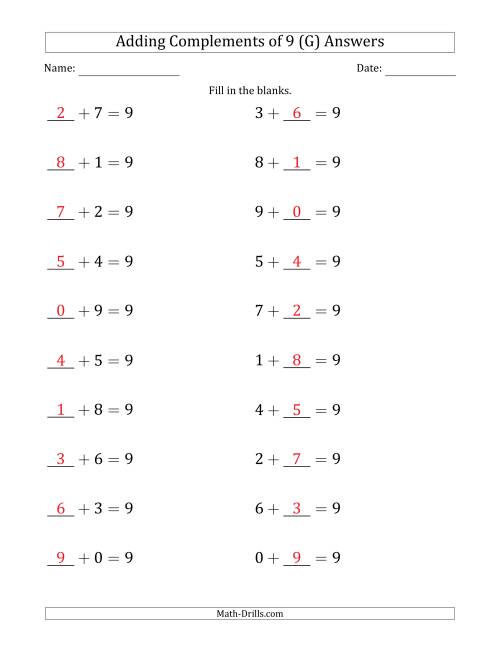 The Adding Complements of 9 (Blanks in First then Second Position) (G) Math Worksheet Page 2
