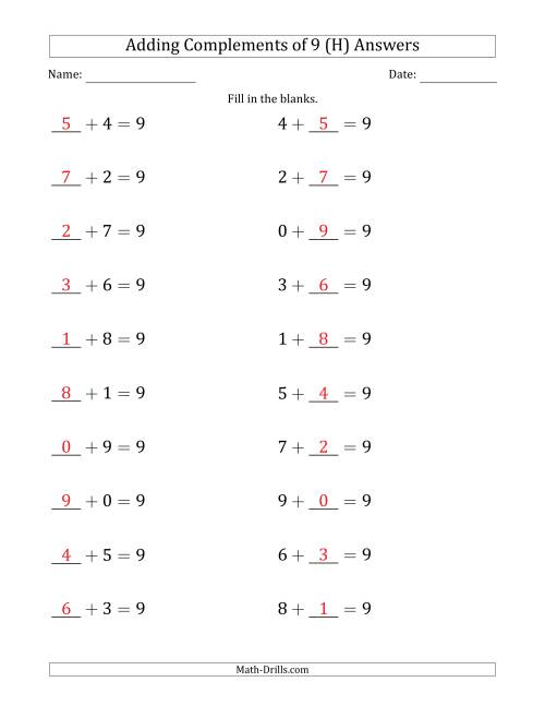 The Adding Complements of 9 (Blanks in First then Second Position) (H) Math Worksheet Page 2