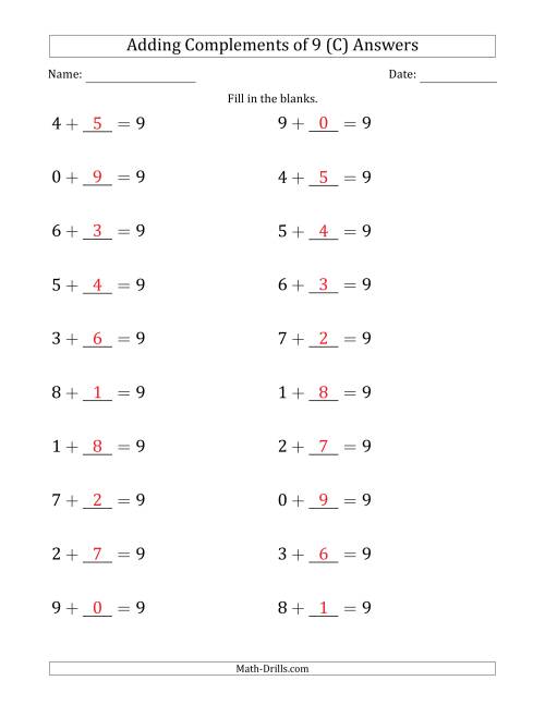 The Adding Complements of 9 (Blanks in Second Position Only) (C) Math Worksheet Page 2