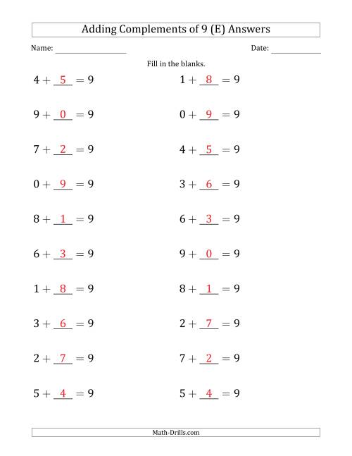 The Adding Complements of 9 (Blanks in Second Position Only) (E) Math Worksheet Page 2