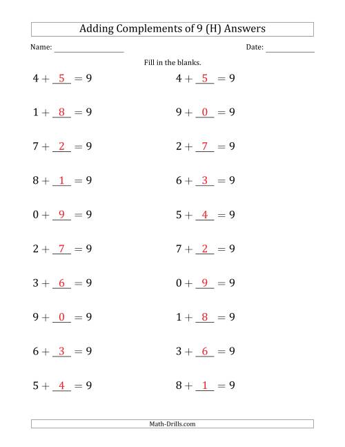 The Adding Complements of 9 (Blanks in Second Position Only) (H) Math Worksheet Page 2
