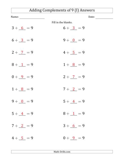 The Adding Complements of 9 (Blanks in Second Position Only) (I) Math Worksheet Page 2