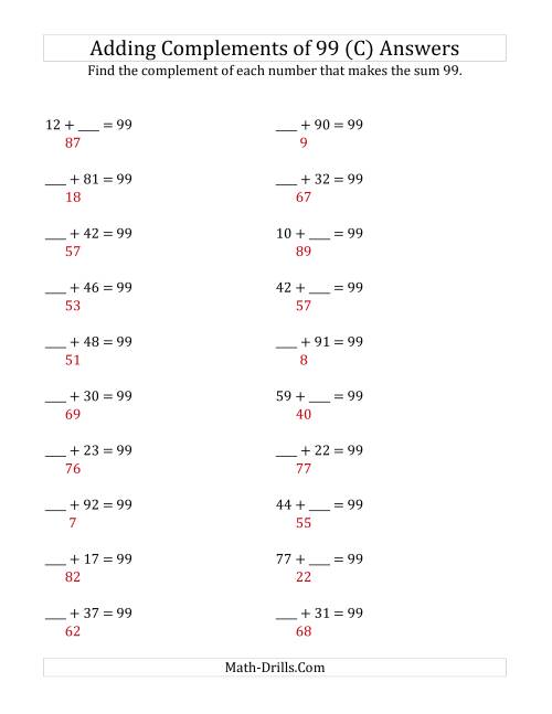 The Adding Complements of 99 (C) Math Worksheet Page 2