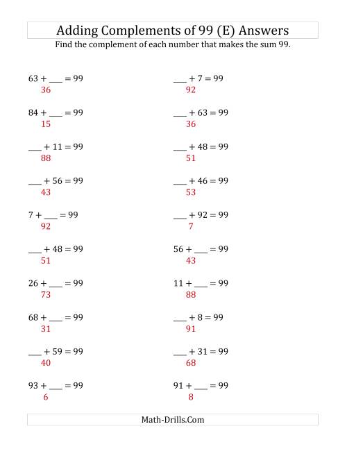 The Adding Complements of 99 (E) Math Worksheet Page 2