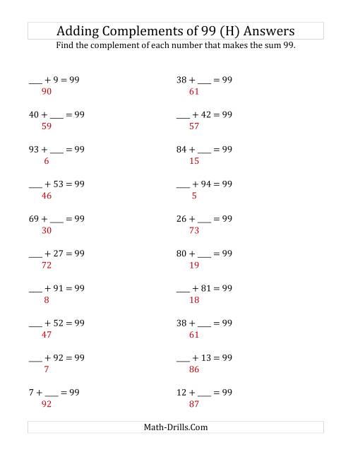 The Adding Complements of 99 (H) Math Worksheet Page 2