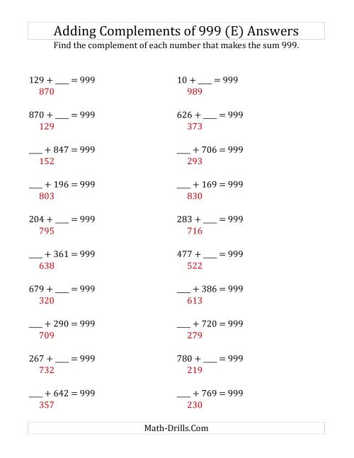 The Adding Complements of 999 (E) Math Worksheet Page 2