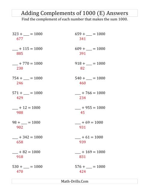 The Adding Complements of 1000 (E) Math Worksheet Page 2