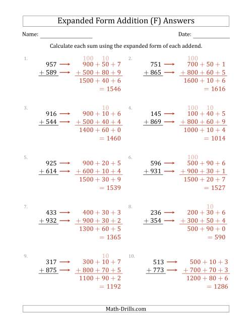 The 3-Digit Expanded Form Addition (F) Math Worksheet Page 2