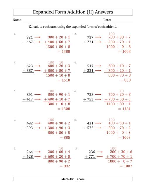 The 3-Digit Expanded Form Addition (H) Math Worksheet Page 2
