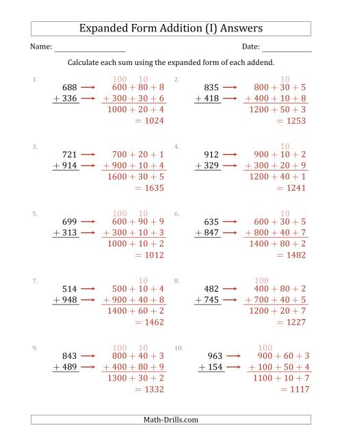 The 3-Digit Expanded Form Addition (I) Math Worksheet Page 2