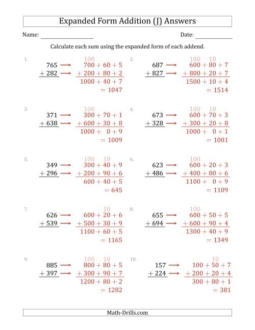 The 3-Digit Expanded Form Addition (J) Math Worksheet Page 2