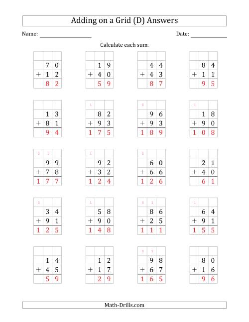 The Adding 2-Digit Plus 2-Digit Numbers on a Grid (D) Math Worksheet Page 2