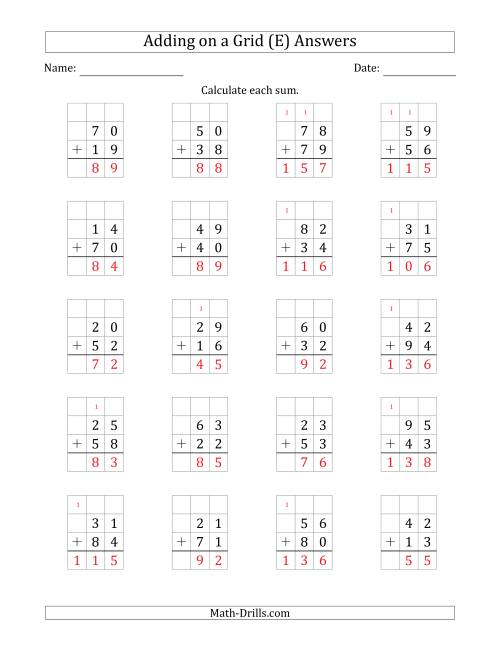 The Adding 2-Digit Plus 2-Digit Numbers on a Grid (E) Math Worksheet Page 2