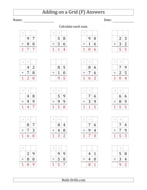 The Adding 2-Digit Plus 2-Digit Numbers on a Grid (F) Math Worksheet Page 2