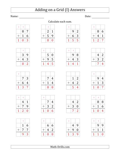 The Adding 2-Digit Plus 2-Digit Numbers on a Grid (I) Math Worksheet Page 2
