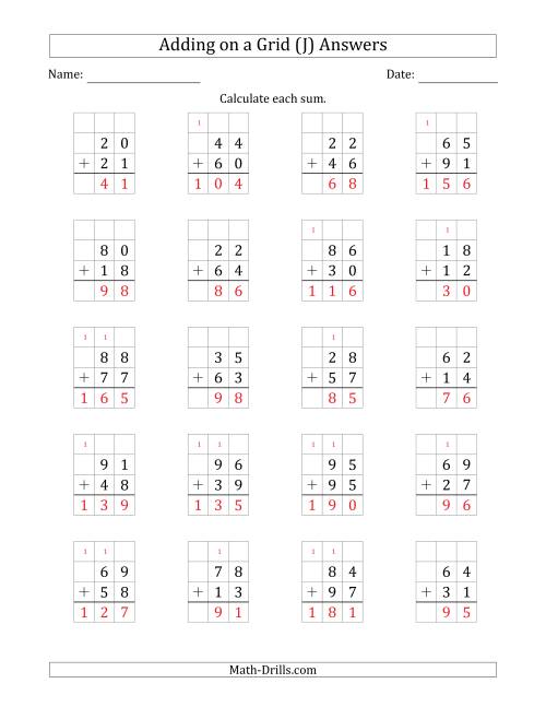The Adding 2-Digit Plus 2-Digit Numbers on a Grid (J) Math Worksheet Page 2