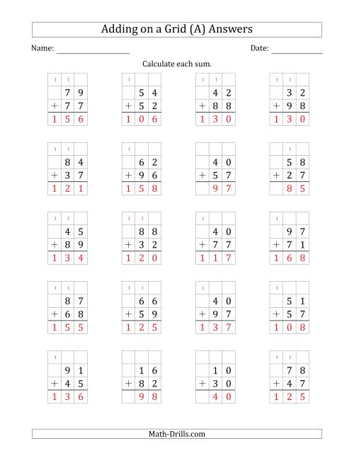 The Adding 2-Digit Plus 2-Digit Numbers on a Grid (All) Math Worksheet Page 2