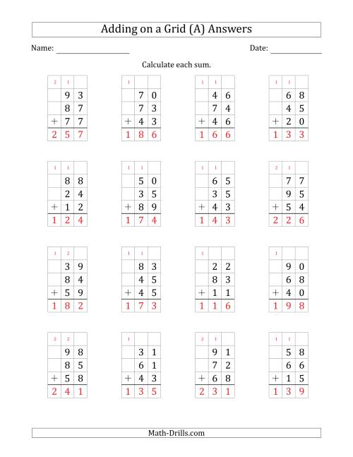 The Adding Three 2-Digit Numbers on a Grid (A) Math Worksheet Page 2
