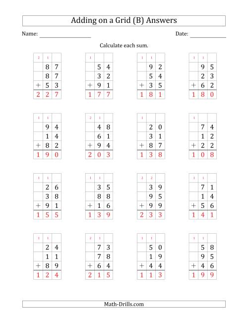 The Adding Three 2-Digit Numbers on a Grid (B) Math Worksheet Page 2