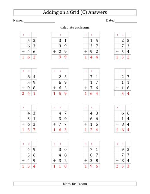 The Adding Three 2-Digit Numbers on a Grid (C) Math Worksheet Page 2