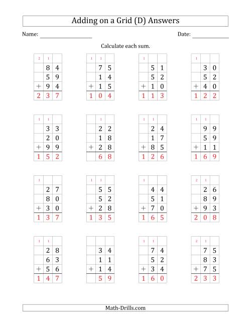 The Adding Three 2-Digit Numbers on a Grid (D) Math Worksheet Page 2