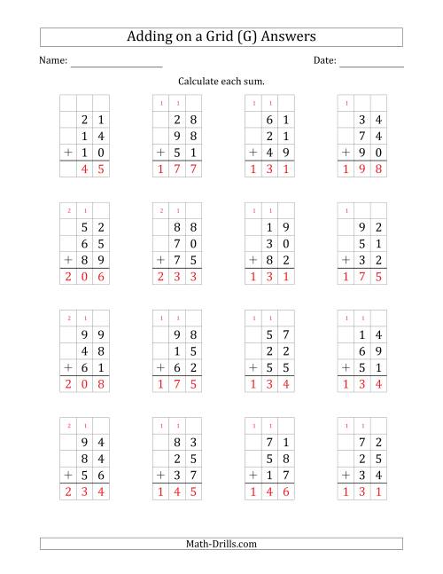 The Adding Three 2-Digit Numbers on a Grid (G) Math Worksheet Page 2