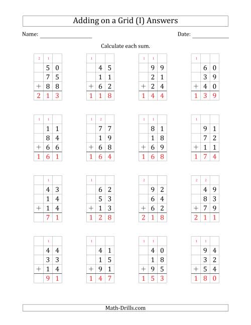 The Adding Three 2-Digit Numbers on a Grid (I) Math Worksheet Page 2