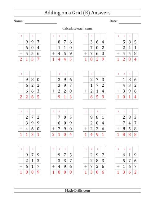 The Adding Three 3-Digit Numbers on a Grid (E) Math Worksheet Page 2