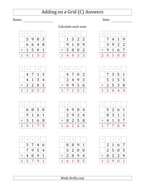 The Adding Three 4-Digit Numbers on a Grid (C) Math Worksheet Page 2