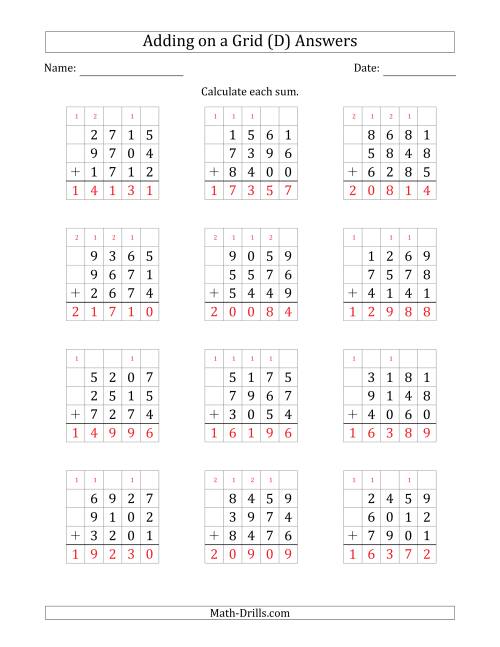 The Adding Three 4-Digit Numbers on a Grid (D) Math Worksheet Page 2