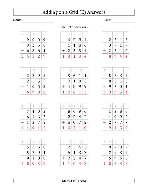 The Adding Three 4-Digit Numbers on a Grid (E) Math Worksheet Page 2