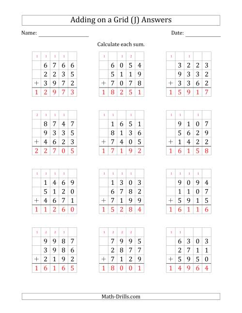 The Adding Three 4-Digit Numbers on a Grid (J) Math Worksheet Page 2