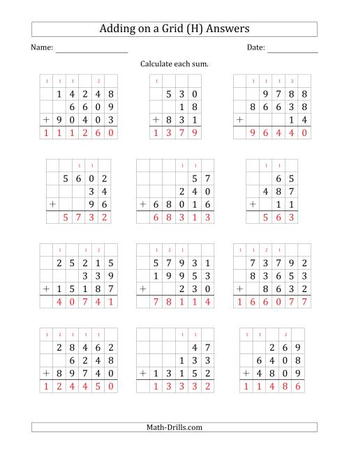 The Adding Three Various-Digit Numbers on a Grid (H) Math Worksheet Page 2