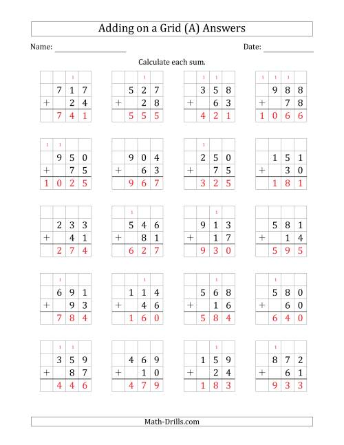 The Adding 3-Digit Plus 2-Digit Numbers on a Grid (A) Math Worksheet Page 2