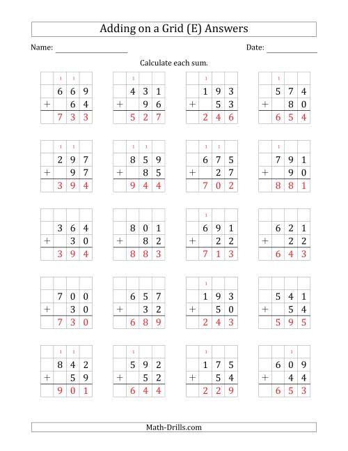 The Adding 3-Digit Plus 2-Digit Numbers on a Grid (E) Math Worksheet Page 2