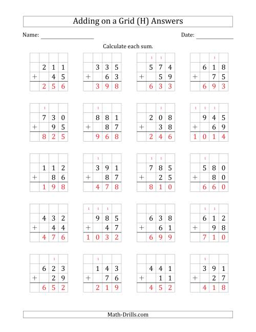 The Adding 3-Digit Plus 2-Digit Numbers on a Grid (H) Math Worksheet Page 2