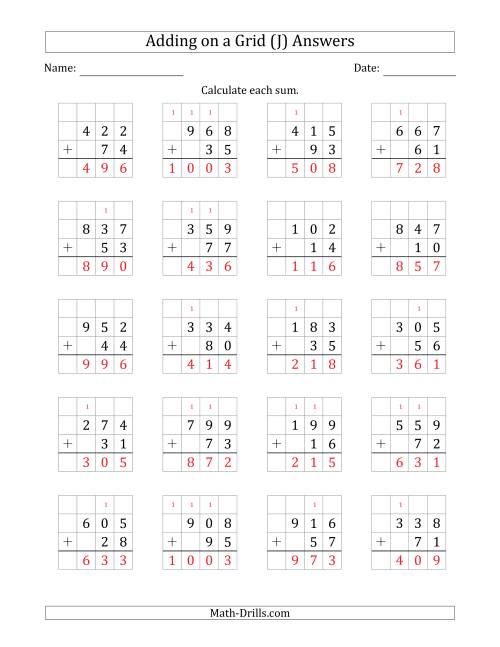 The Adding 3-Digit Plus 2-Digit Numbers on a Grid (J) Math Worksheet Page 2