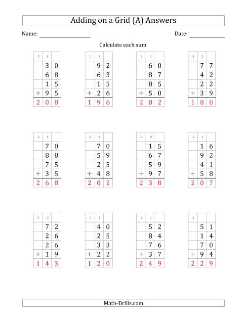 The Adding Four 2-Digit Numbers on a Grid (A) Math Worksheet Page 2