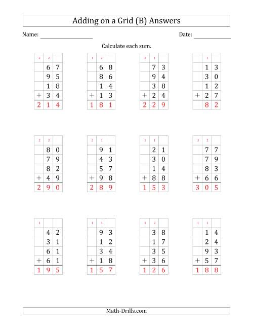 The Adding Four 2-Digit Numbers on a Grid (B) Math Worksheet Page 2