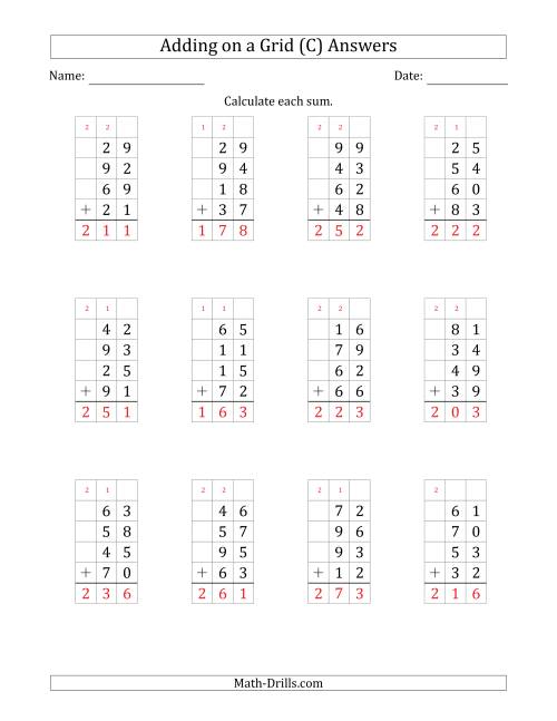 The Adding Four 2-Digit Numbers on a Grid (C) Math Worksheet Page 2